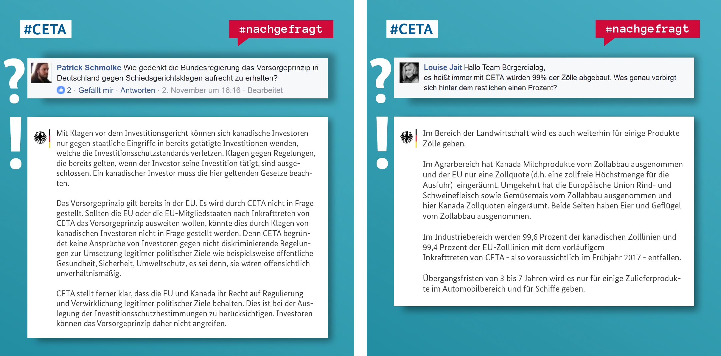 Beispiele von Fragen und Antworten zum Thema CETA