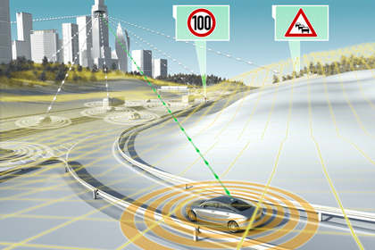 Grafik Echtzeitkommunikation zwischen Fahrzeugen üger das LTE-Mobilnetz