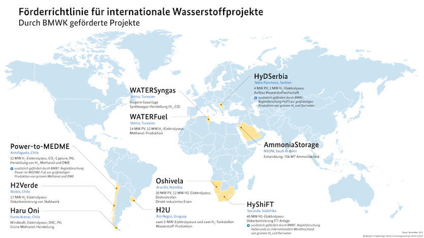Karte zur Förderrichtlinie für internationale Wasserstoffprojekte