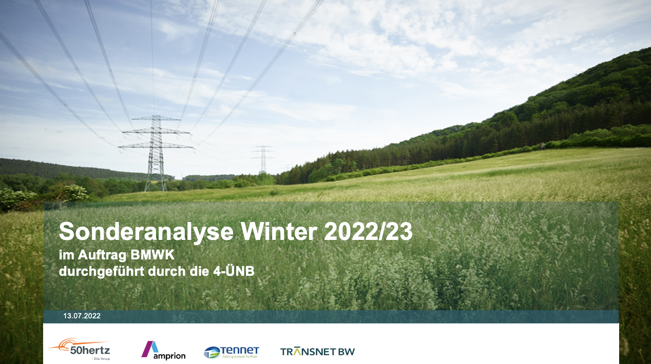 Cover der Powerpoint Präsentation zur Sonderanalyse zur Stromversorgung Winter 2022/23 