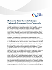Cover Manifesto for the development of a European “Hydrogen Technologies and Systems” value chain