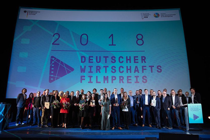 Alle Teilnehmerinnen und Teilnehmer des Deutschen Wirtschaftsfilmpreises 2018. 