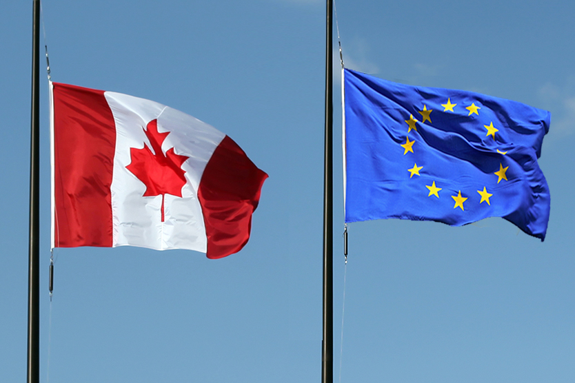 Flaggen Kanada und EU zu CETA.