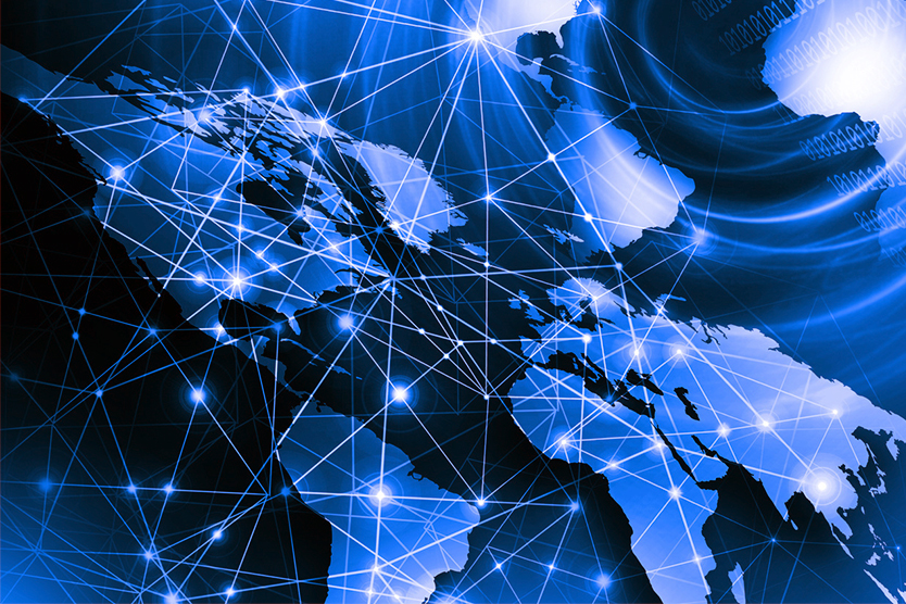 Weltkarte mit digitalen Netzen symbolisiert Smart Data