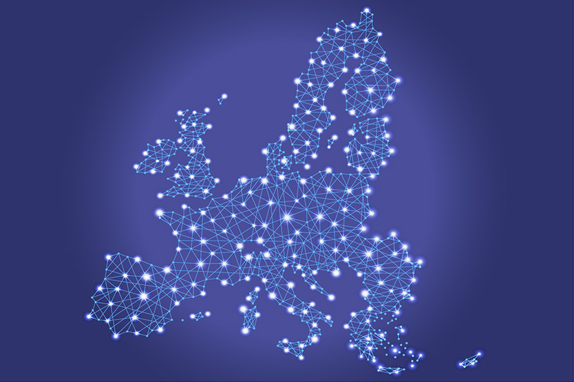 Karte der Europäischen Union mit grafischen Bezugspunkten steht für KMU-Aktionsprogramm