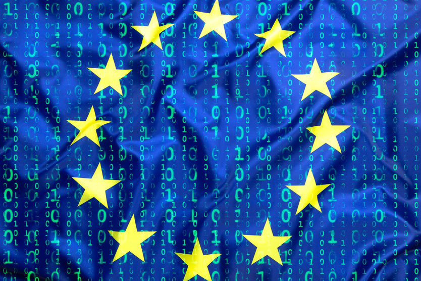 Binärcode mit Europa-Flagge zum Thema EU-Datenschutz-Grundverordnung