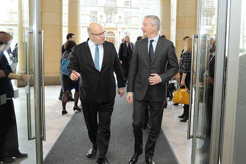 Bundeswirtschaftsminister Peter Altmaier (links) und sein französischer Amtskollege Bruno Le Maire (rechts)