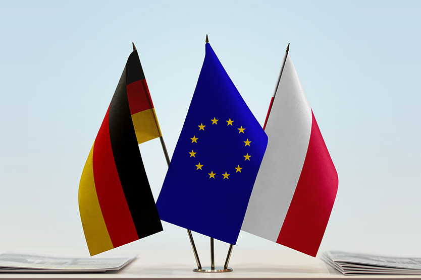 Flaggen von Deutschland, Polen und der Europäischen Union
