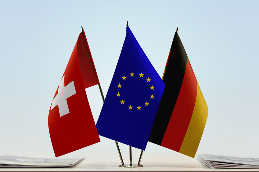 Flagge Deutschlands, der Schweiz und der europäischen Union