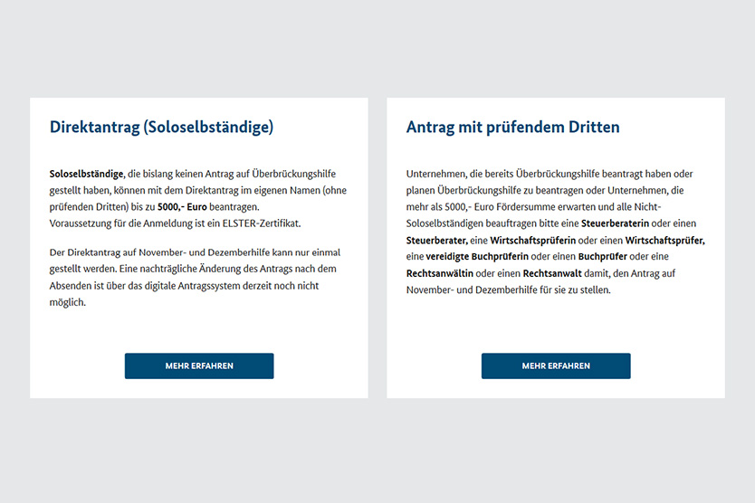 Screenshot der Seite www.ueberbrueckungshilfe-unternehmen.de