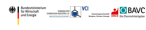 Logos des Bundesministeriums für Wirtschaft und Energie, des VCI, IGBCE und BAVC