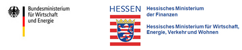 Logos des Bundesministeriums für Wirtschaft und Energie, Hessisches Ministerium der Finanzen und Hessisches Ministerium für Wirtschaft, Energie, Verkehr und Wohnen