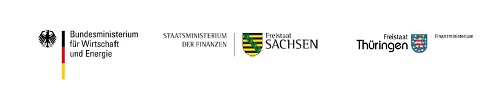 Logos des Bundesministeriums für Wirtschaft und Energie, Freistaat Sachsen und Freistaat Thüringen