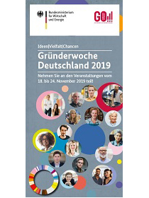 Cover der Publikation Gründerwoche Deutschland 2019. Werden Sie Partner der bundesweiten Aktion