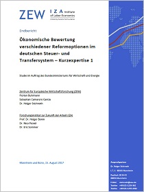 Cover der Publikation „Ökonomische Bewertung verschiedener Reformoptionen im deutschen Steuer- und Transfersystem – Kurzexpertise 1“