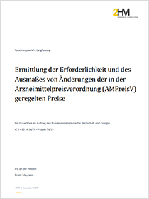 Cover der Publikation Ermittlung der Erforderlichkeit und des Ausmaßes von Änderungen der in der Arzneimittelpreisverordnung (AMPreisV) geregelten Preise