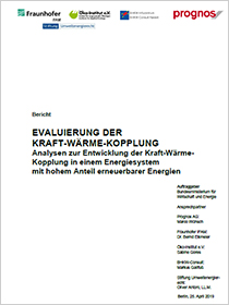Cover der Publikation Evaluierung der Kraft-Wärme-Kopplung – Analysen zur Entwicklung der Kraft-Wärme-Kopplung in einem Energiesystem mit hohem Anteil erneuerbarer Energien