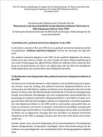 Cover der Publikation Dimensionen und wissenschaftliche Nachprüfbarkeit politischer Motivation in DDR-Adoptionsverfahren 1966-1990 