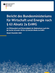 Cover der Publikation Bericht des Bundesministeriums für Wirtschaft und Energie nach § 63 Absatz 2a EnWG