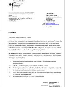 Cover des Briefs des Wissenschaftlichen Beirats beim BMWi zum Thema „Corona-Krise“