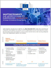 Cover der Pubilkation Hauptinstrumente zur Unterstützung des Europäischen Aufbauplans