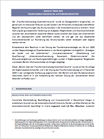 Cover der Publikation Bericht über den Transformationsdialog Automobilindustrie