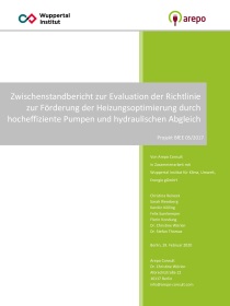 Cover der Publikation "Zwischenstandbericht zur Evaluation der Richtlinie zur Förderung der Heizungsoptimierung durch hocheffiziente Pumpen und hydraulischen Abgleich"