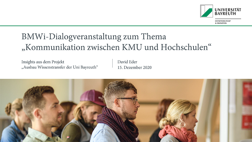 Cover der Präsentation BMWi-Dialogveranstaltung zum Thema "Kommunikation zwischen KMU und Hochschulen"