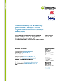 Cover der Publikation "Weiterentwicklung der Ausweisung geförderter EE-Mengen und der allgemeinen Stromkennzeichnung in Deutschland"
