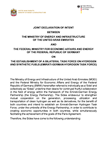 Cover Joint Declaration of Intent between the Ministry of Energy and Infrastructure of the United Arab Emirates