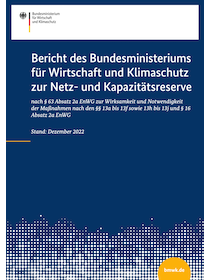 Cover Bericht des Bundesministeriums für Wirtschaft und Klimaschutz zur Netz- und Kapazitätsreserve