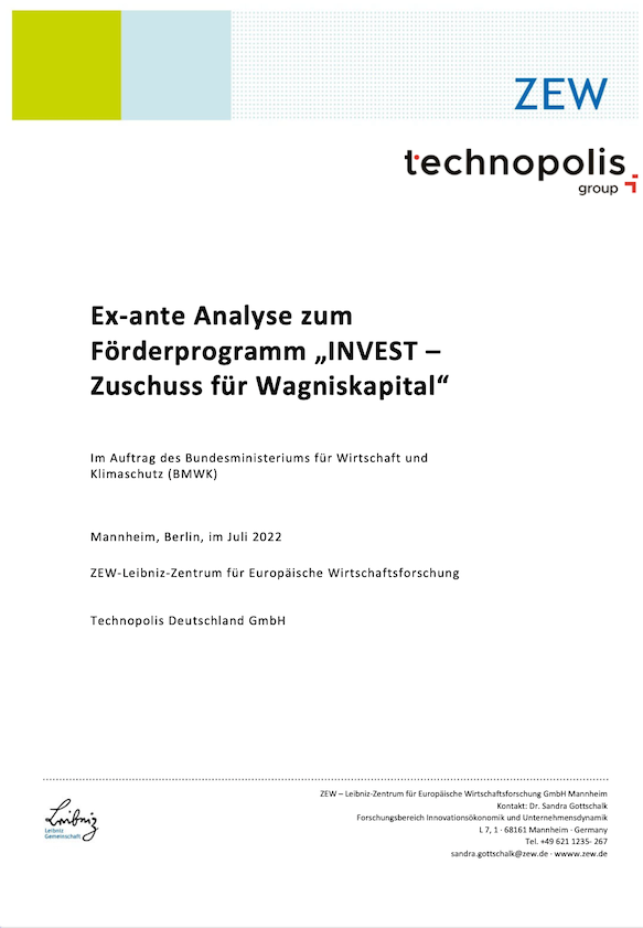 Ex‐ante Analyse zum Förderprogramm „INVEST – Zuschuss für Wagniskapital“