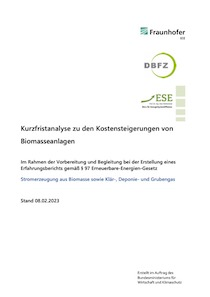 Cover der Publikation Kurzfristanalyse zu den Kostensteigerungen von Biomasseanlagen