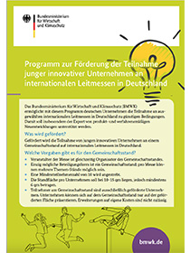 Cover der Publikation Programm zur Förderung der Teilnahme junger innovativer Unternehmen an internationalen Leitmessen in Deutschland