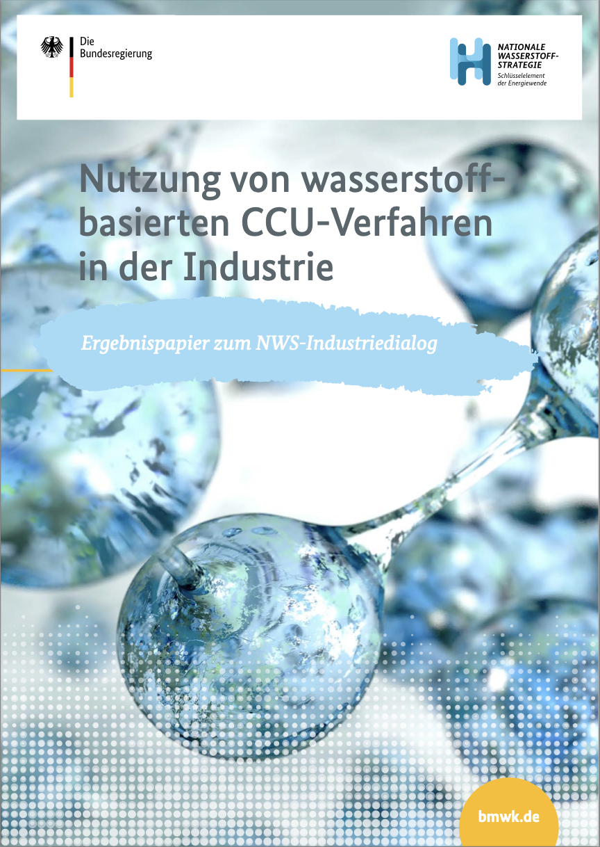 Cover der Publikation  Nutzung von wasserstoff-basierten CCU-Verfahren in der Industrie