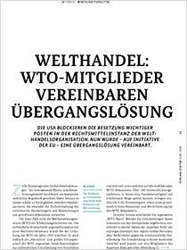Cover der Publikation Schlaglichter der Wirtschaftspolitik "Welthandel: WTO-Mitglieder vereinbaren Übergangslösung"