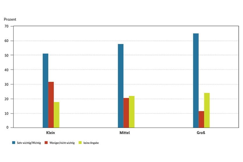 Abbildung 1: Bedeutung ökologischer Nachhaltigkeit in Unternehmen unterschiedlicher Größe (Anzahl an sozialversicherungspflichtig Beschäftigten)