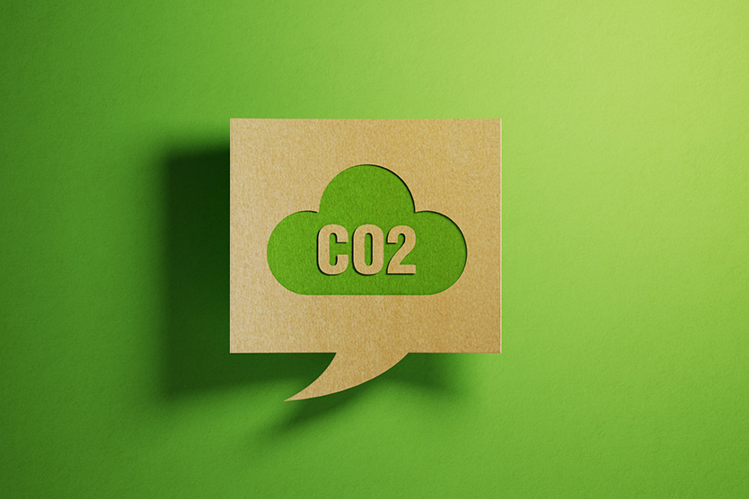 Ein CO2- Logo aus Papier auf grünem Hintergrund