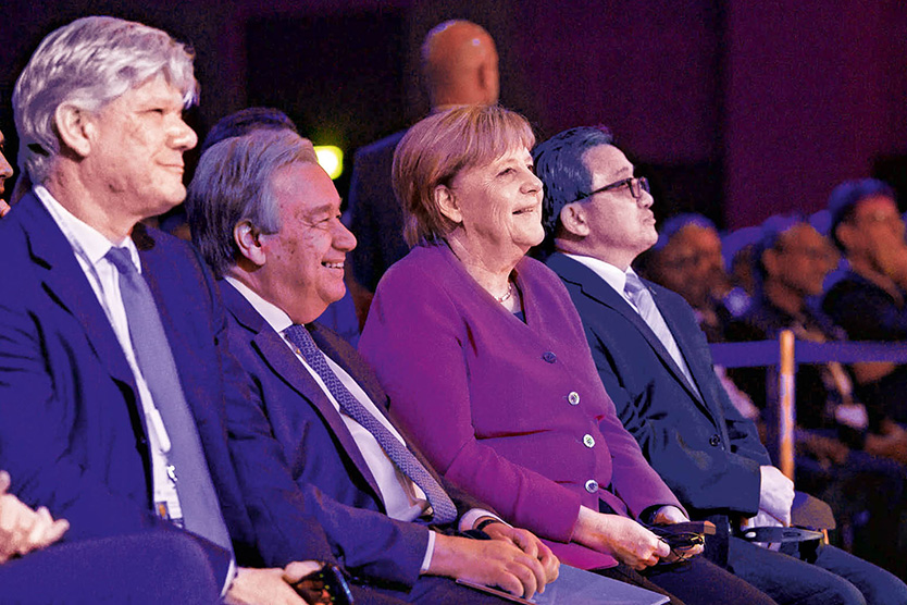 Im Bild rechts: VN-Generalsekretär António Guterres (2.v.l.) und Bundeskanzlerin Angela Merkel