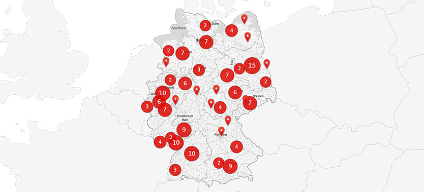 Karte mit Orten von der Mittelstand-Digital-Webseite