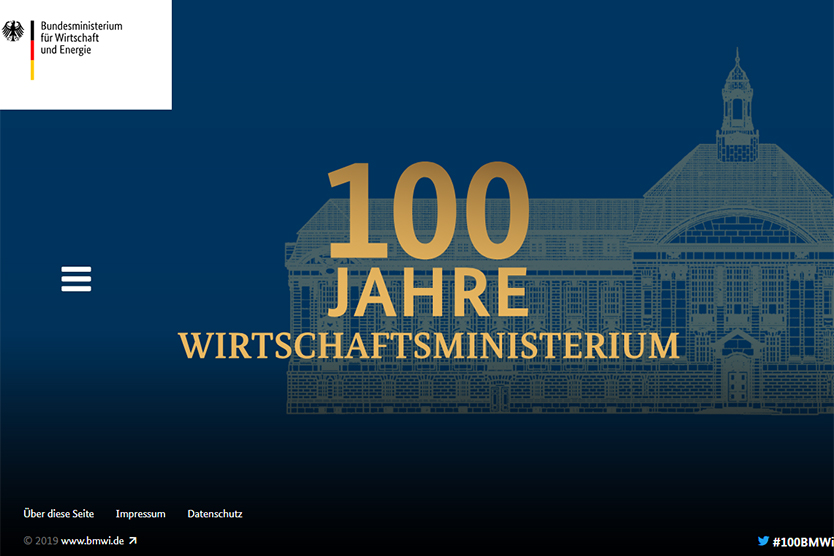 Screenshot der Website 100 Jahre Bundeswirtschaftsministerium