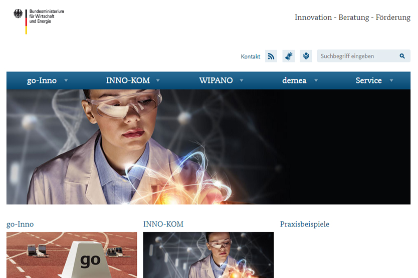 Screenshot der Website BMWi-Innovationsgutscheine