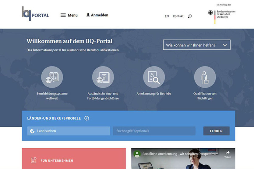 Screenshot der Website BQ-Portal