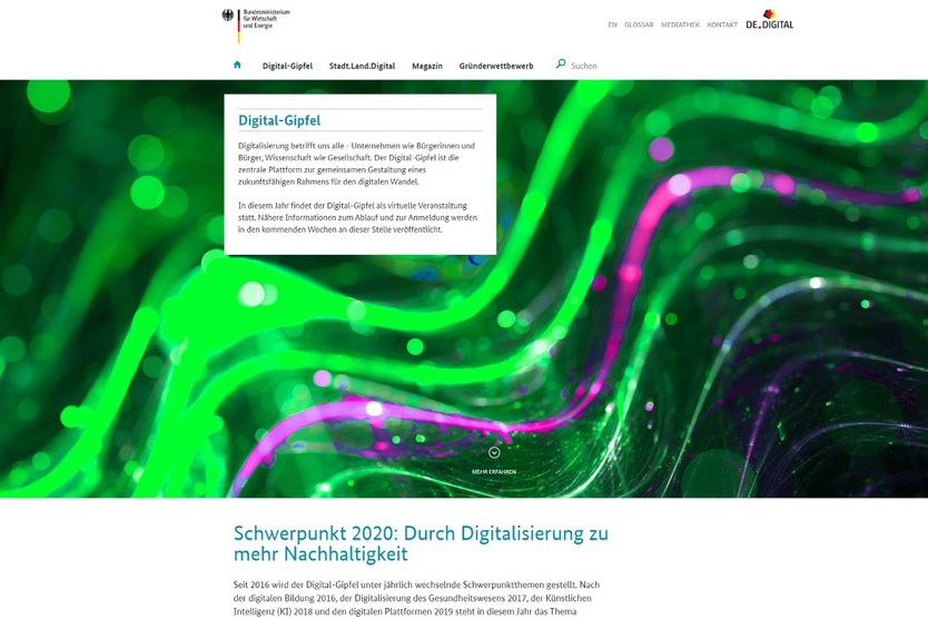 Screenshot der Website - de.digital - Digital Gipfel