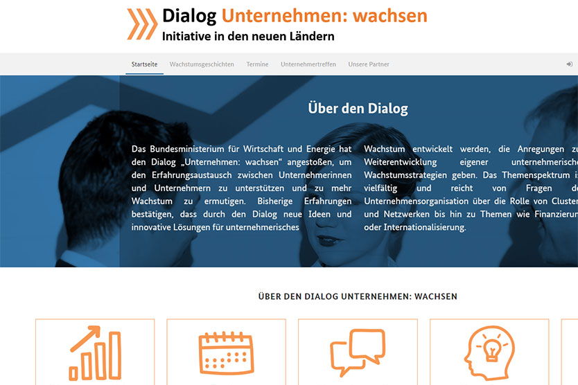 Screenshot der Website Dialog Unternehmen wachsen