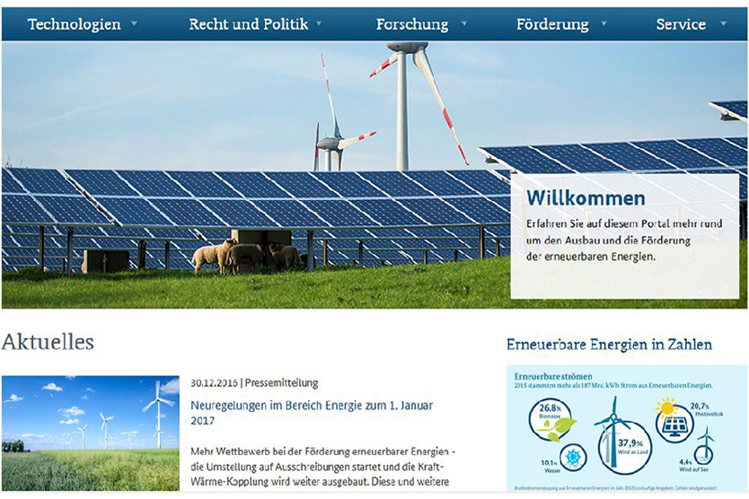 Screenshot der Website www.erneuerbare-energien.de