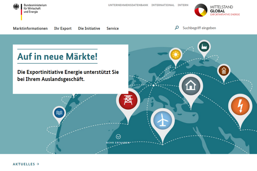 Screenshot der Internetseite Exportinitiative Erneuerbare Energien