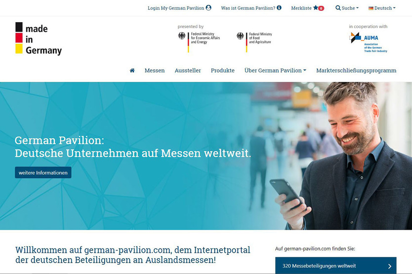 Screenshot der Website www.german-pavilion.de