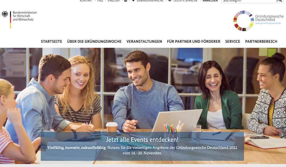 Screenshot der Website www.gruenderwoche.de