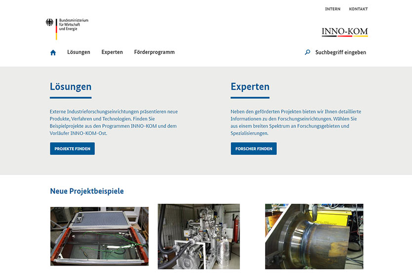 Screenshot der Website Innovationskatalog